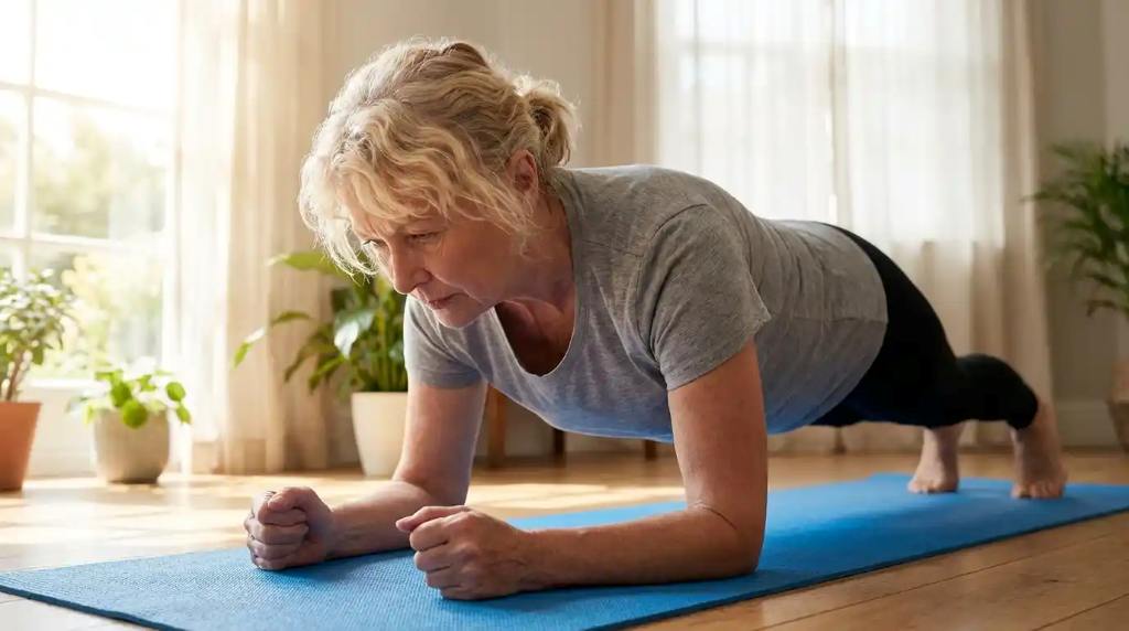 Pohyb paní cvičí plank1